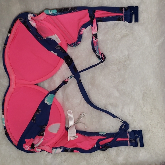 Seafolly bikini blue turquoise pink floral top bra - Picture 8 of 12